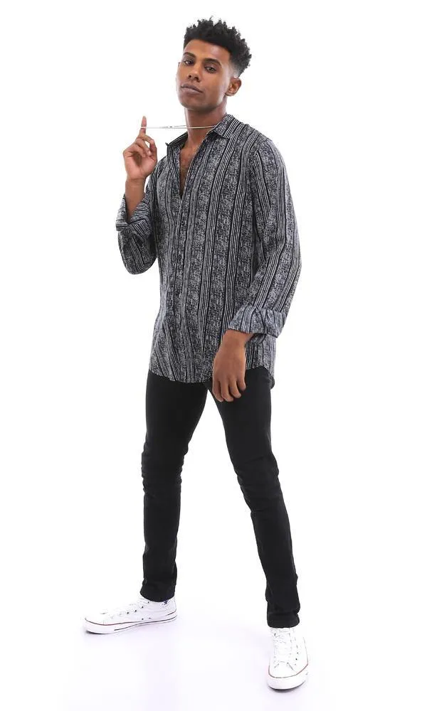 94951 Lightweight Black Buttoned Down Shirt With White Stripes