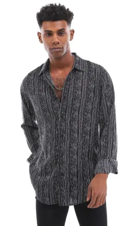 94951 Lightweight Black Buttoned Down Shirt With White Stripes