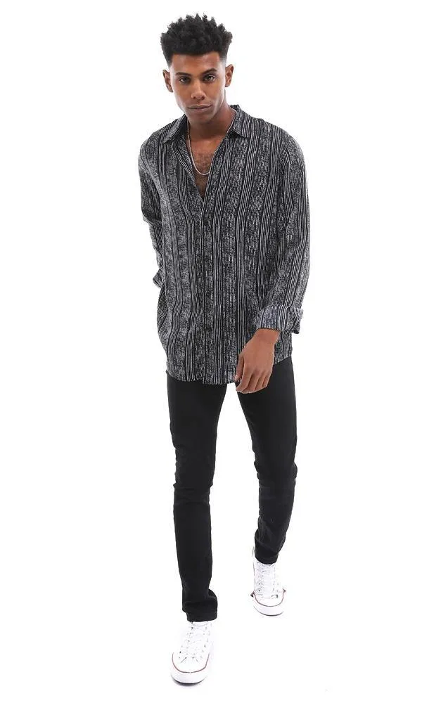 94951 Lightweight Black Buttoned Down Shirt With White Stripes