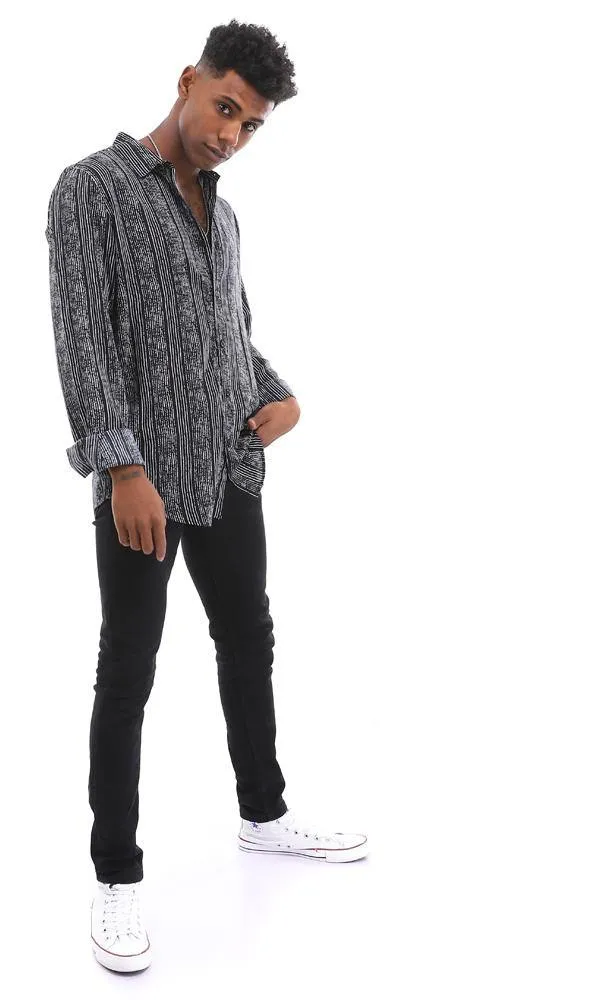 94951 Lightweight Black Buttoned Down Shirt With White Stripes