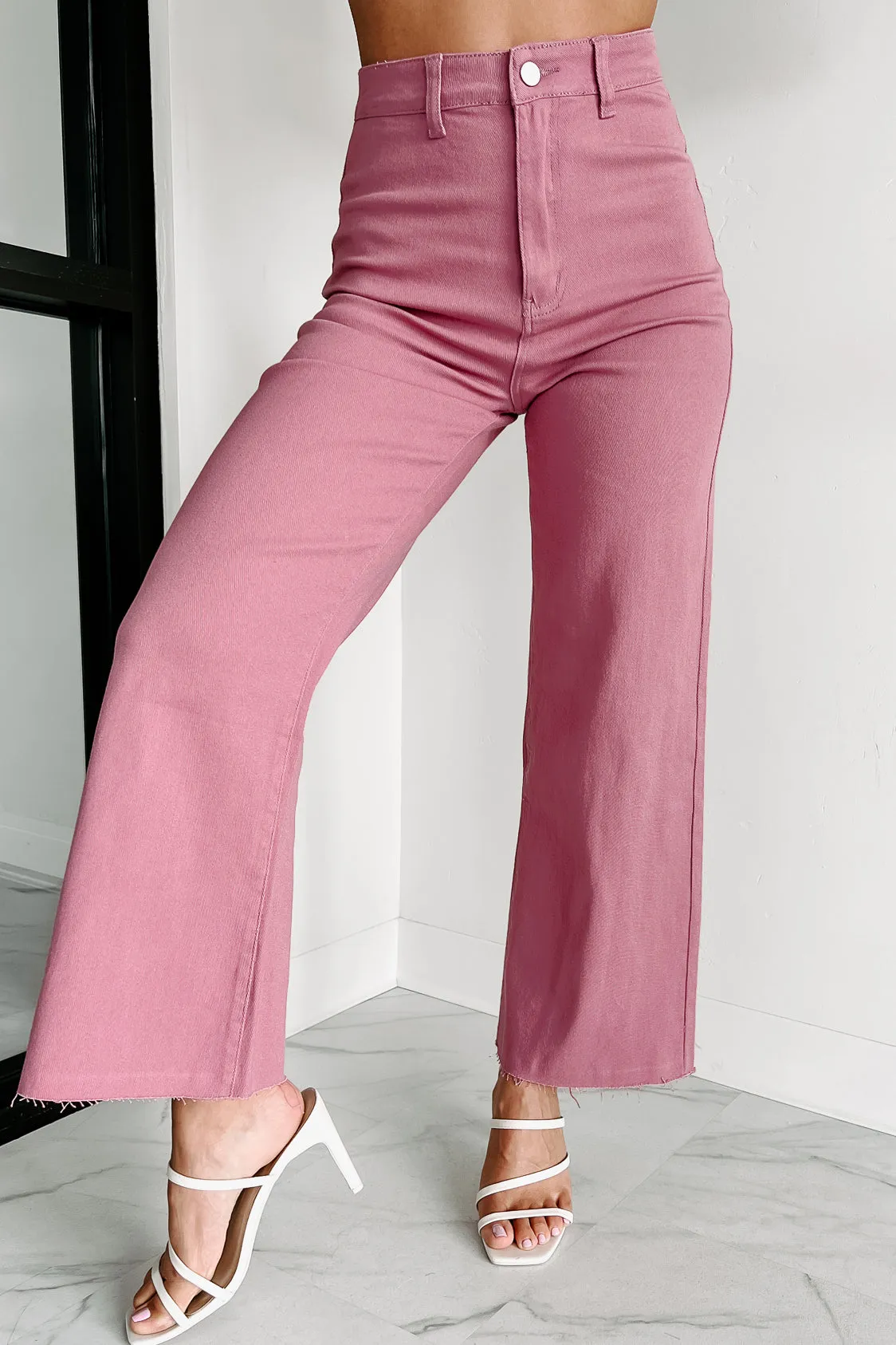 According To Plan High Rise Wide Leg Crop Jeans (Wild Rose)