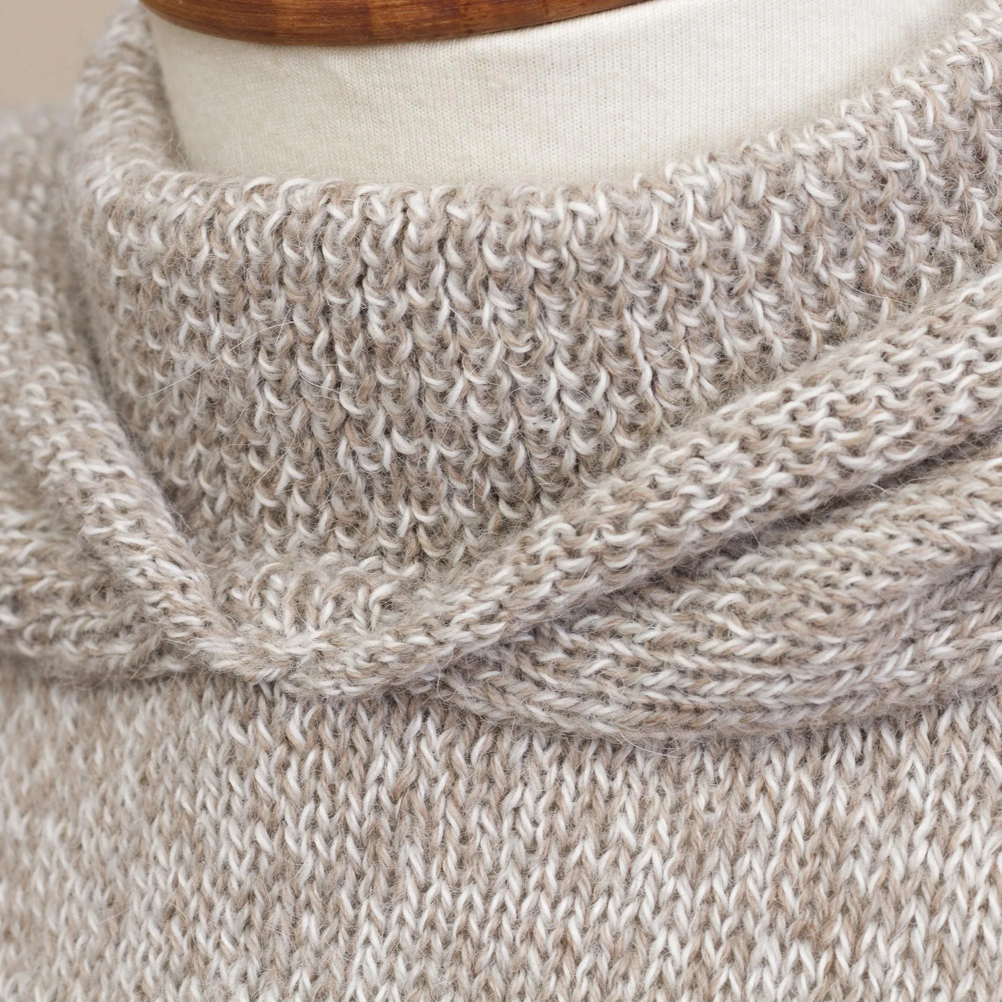 Adventurous Style in Taupe Knit Alpaca Blend Hooded Poncho in Taupe from Peru