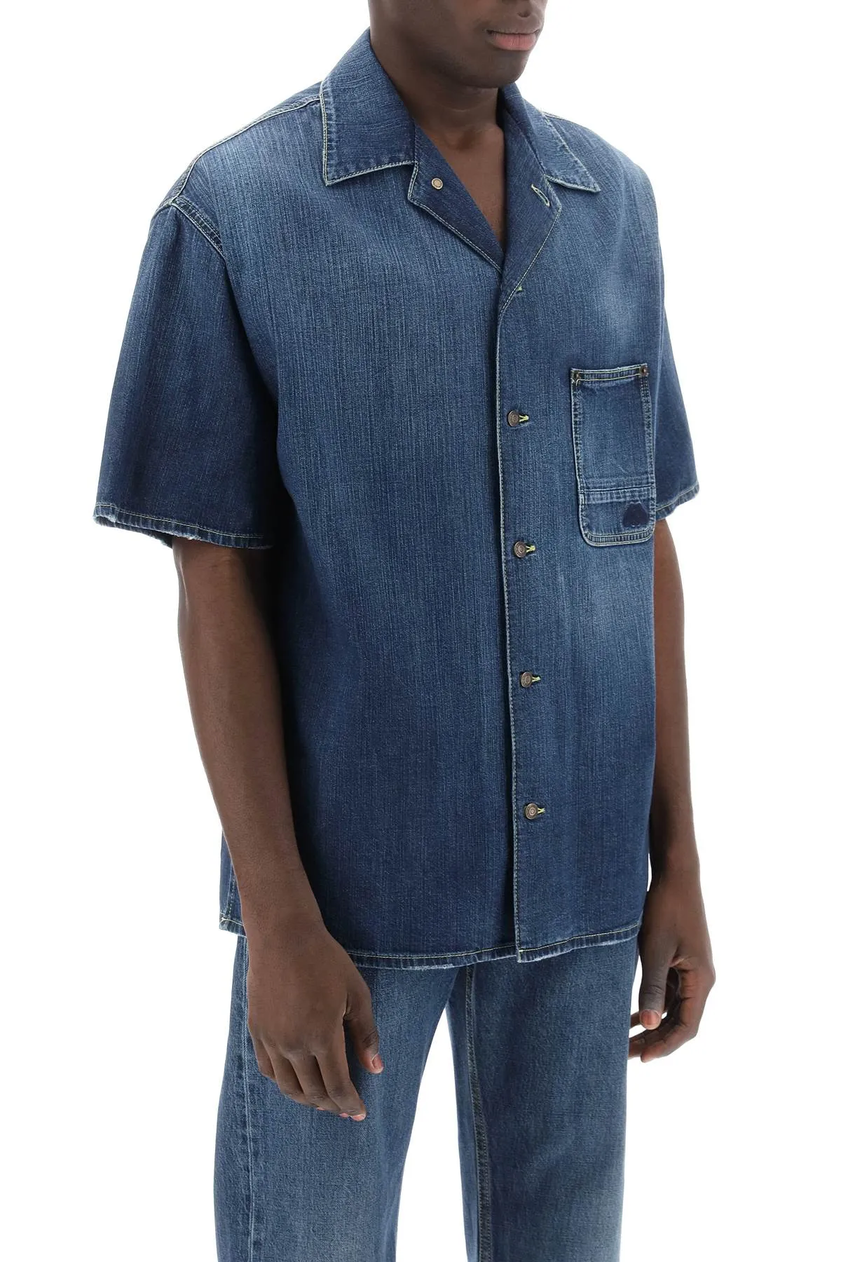 Alexander Mcqueen Organic Denim Short Sleeve Shirt (Size - 48)