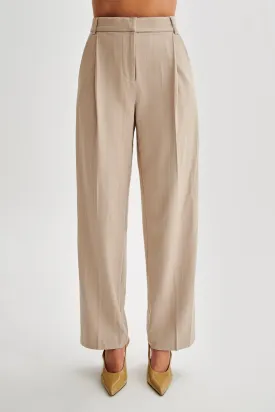 Amelie Suiting Straight Leg Pants - Taupe Pinstripe