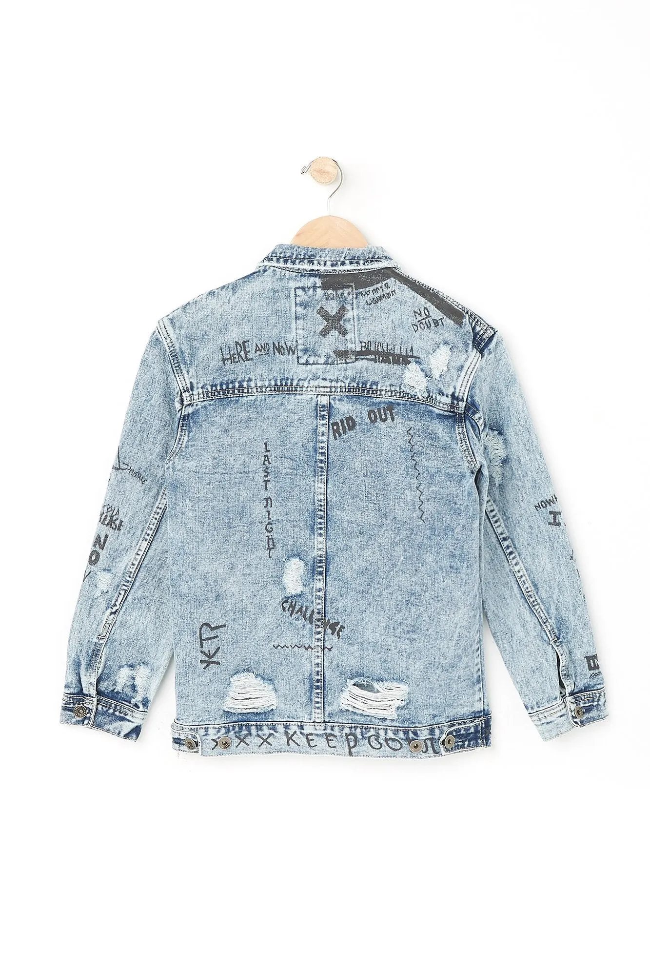 Amnesia Youth Graphic Destroyed Denim Jacket