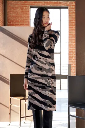 Animal Print Turtleneck Soft Knit Midi Dress