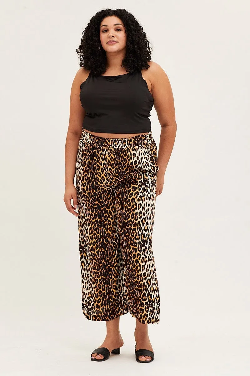 Animal Print Wide Leg Pants High Rise Full Length