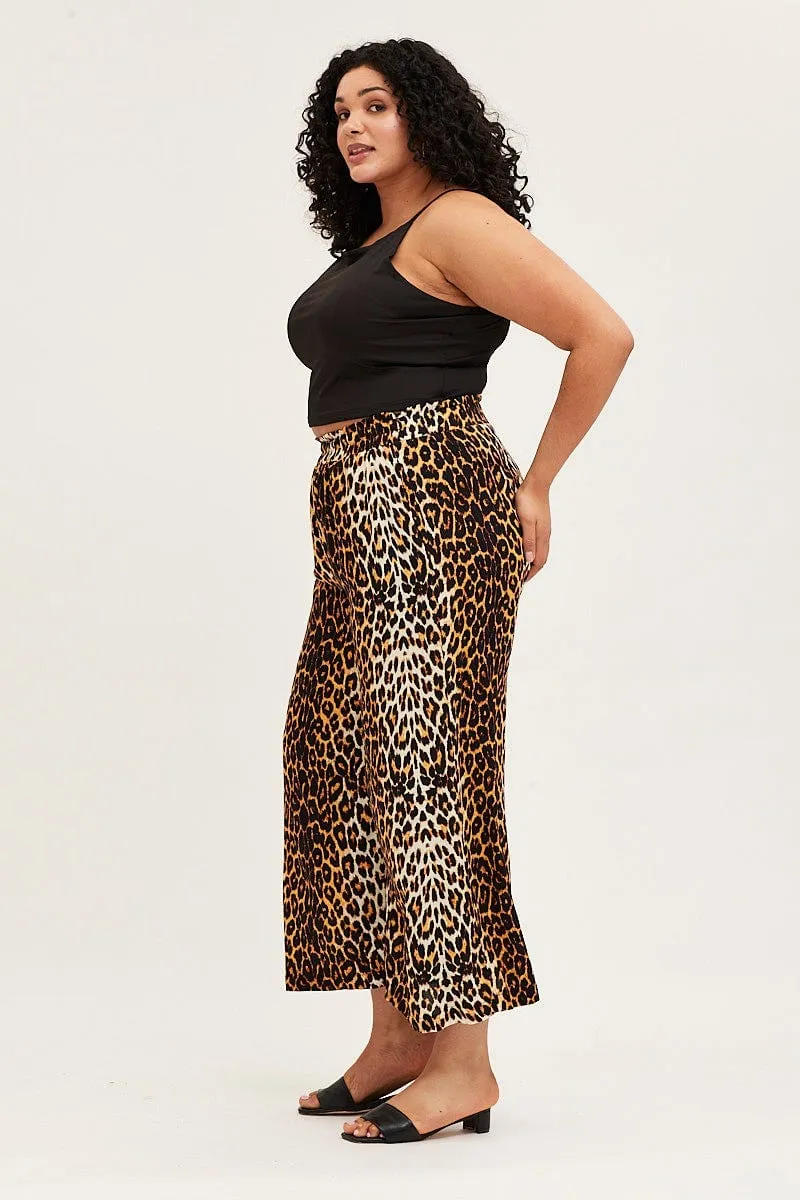 Animal Print Wide Leg Pants High Rise Full Length