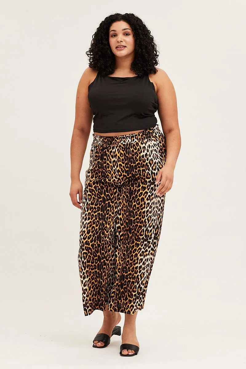 Animal Print Wide Leg Pants High Rise Full Length