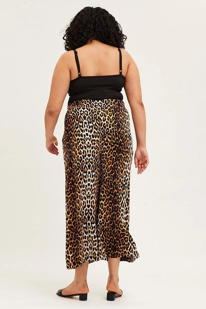 Animal Print Wide Leg Pants High Rise Full Length