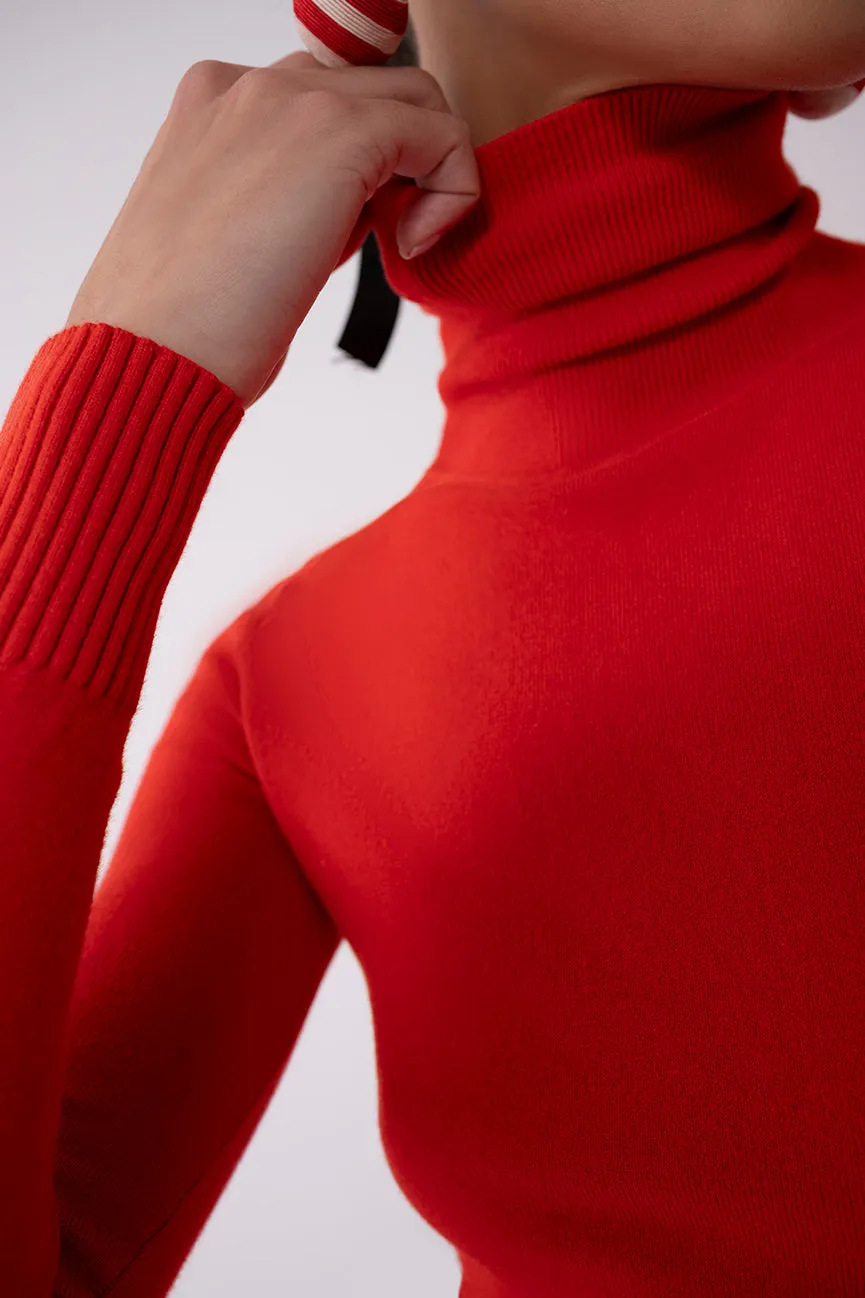 Apple Red Peachskin Long Sleeve Turtleneck