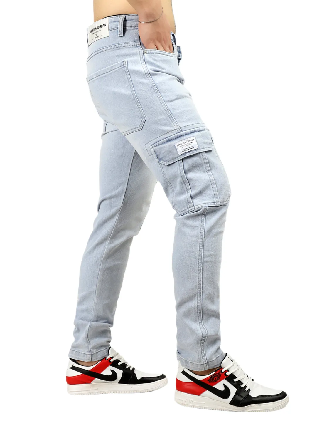 Aqua Light Blue Magic Ankle Fit Denim Cargo