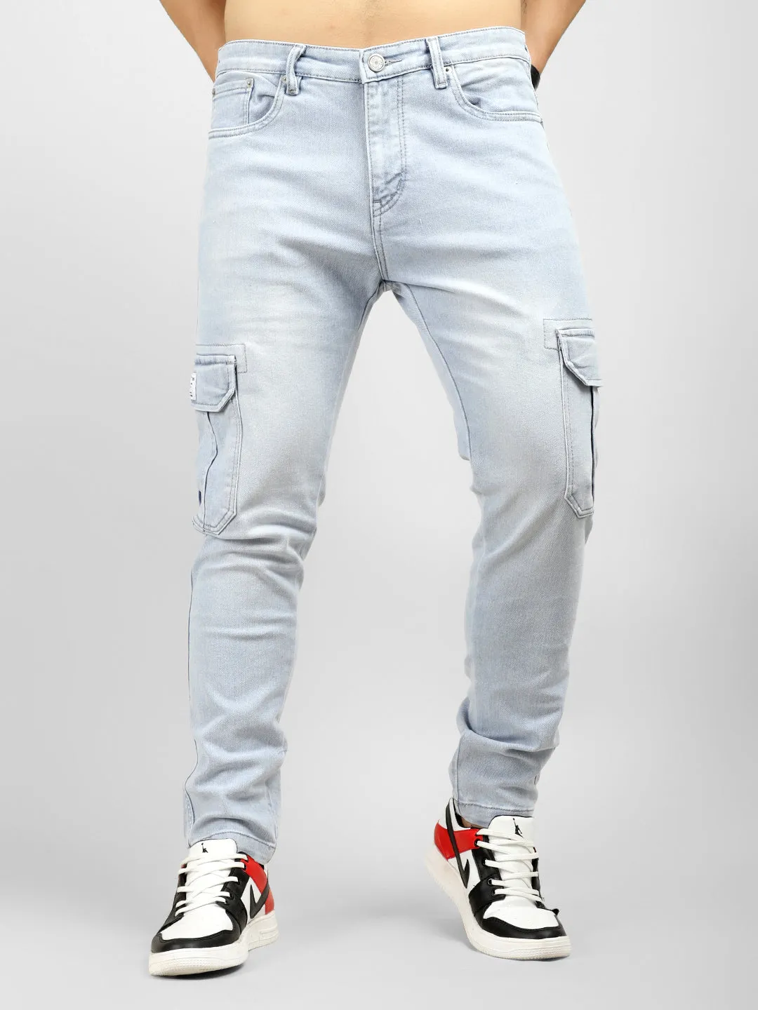 Aqua Light Blue Magic Ankle Fit Denim Cargo