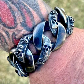 Bagger Bracelet - Skull & Roses - Classic - 1.25" Wide - B99