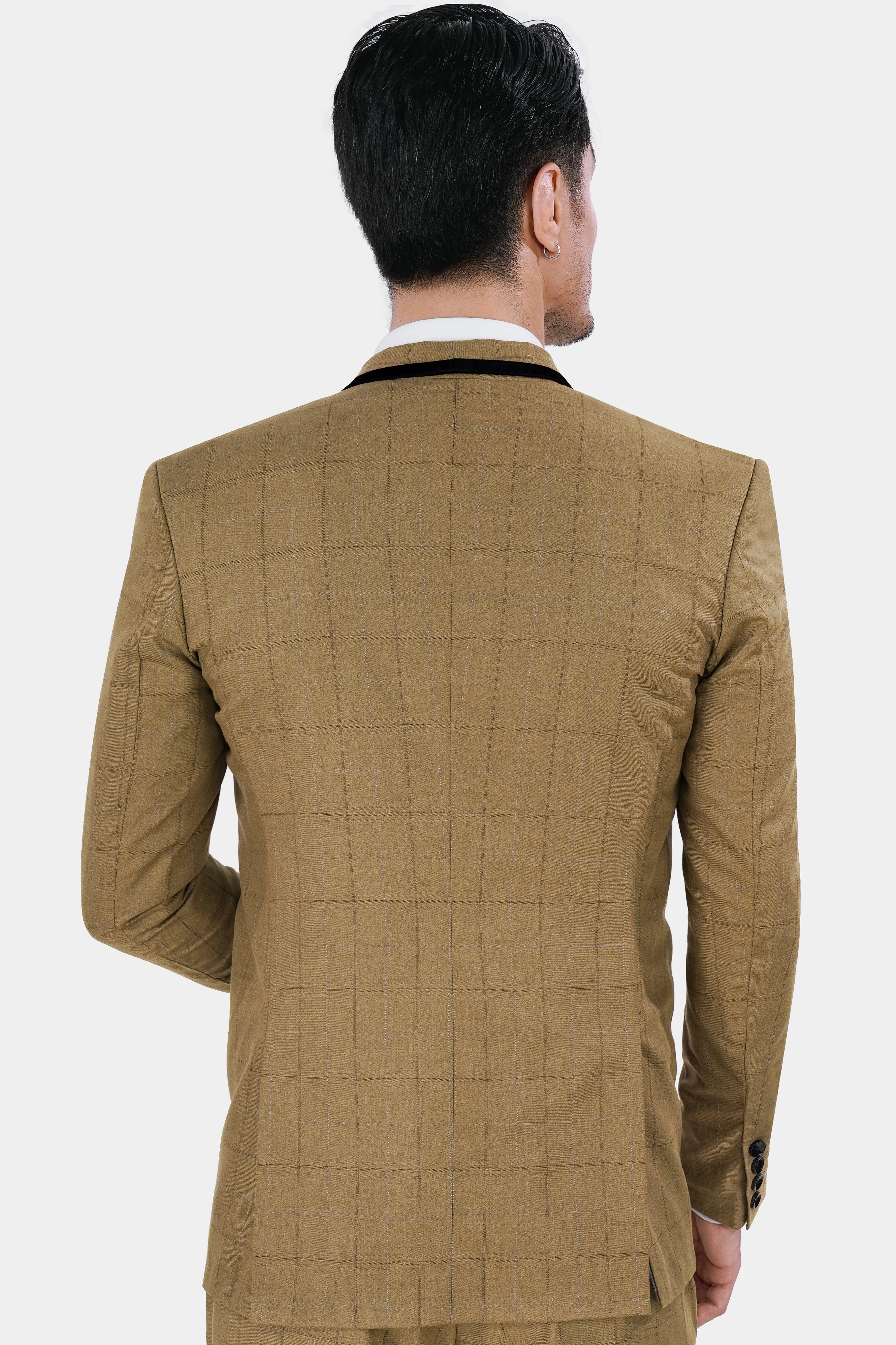 Barley Brown Windowpane Wool Rich Designer Blazer