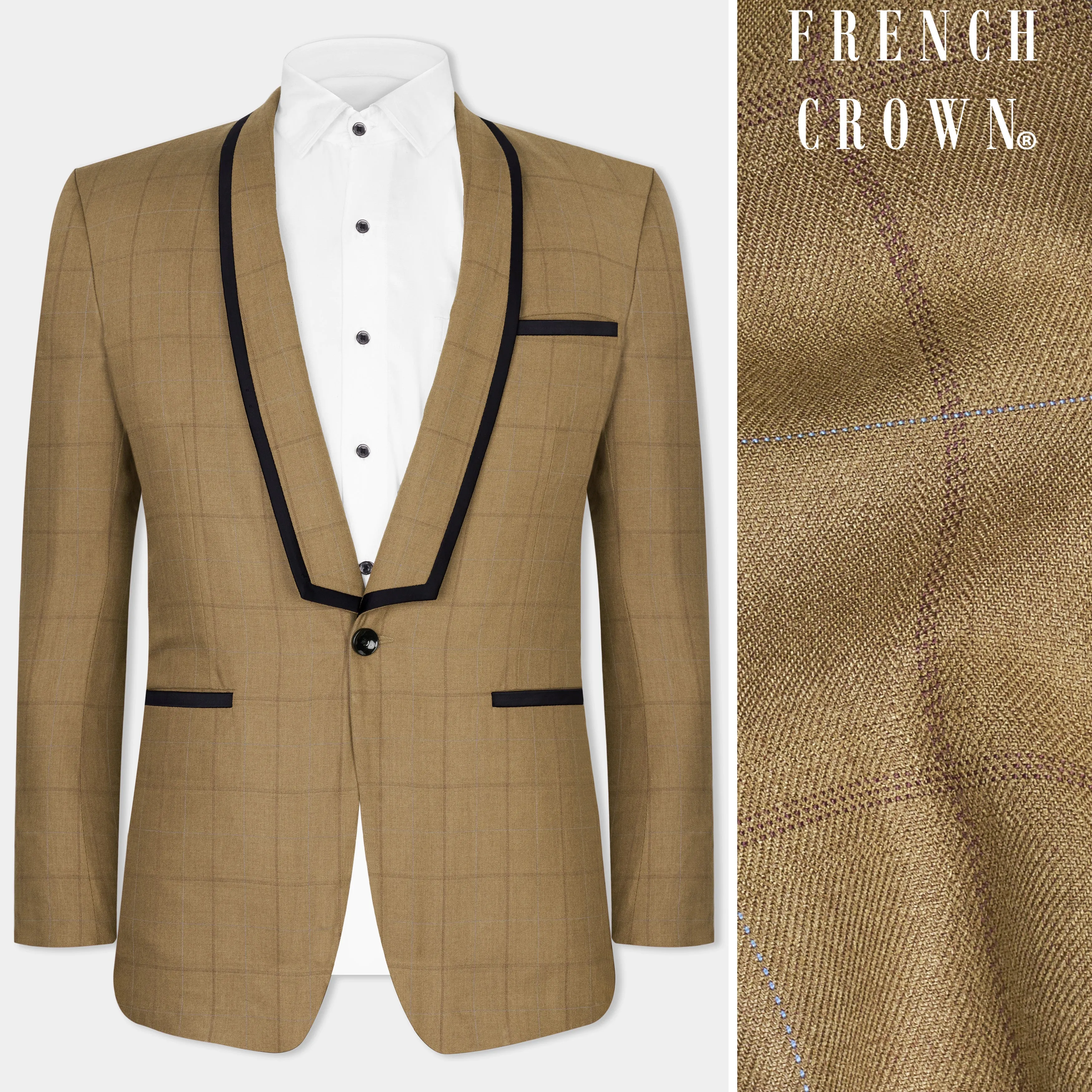 Barley Brown Windowpane Wool Rich Designer Blazer