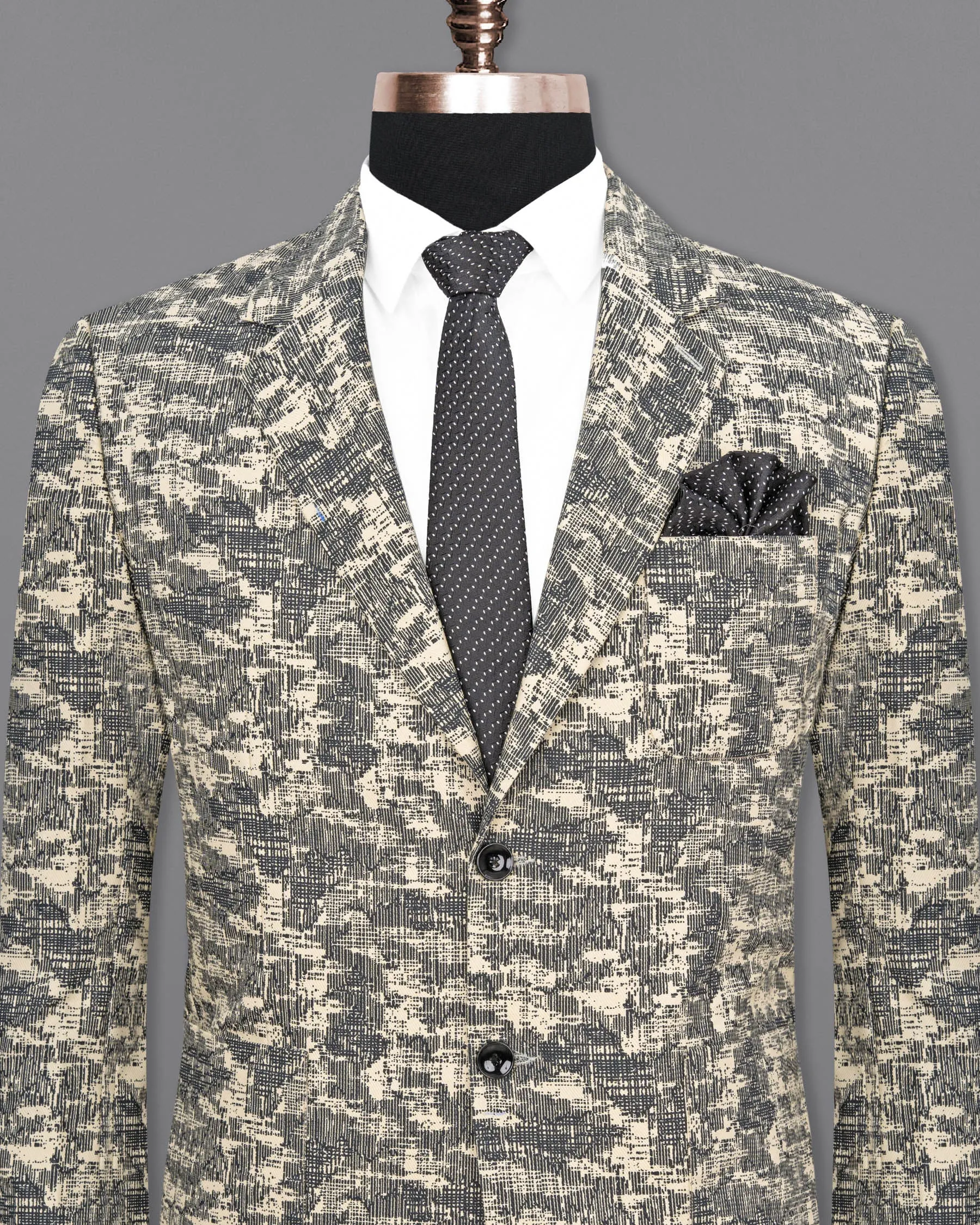 Bastille and Champagne Beige Abstract Print Designer Blazer