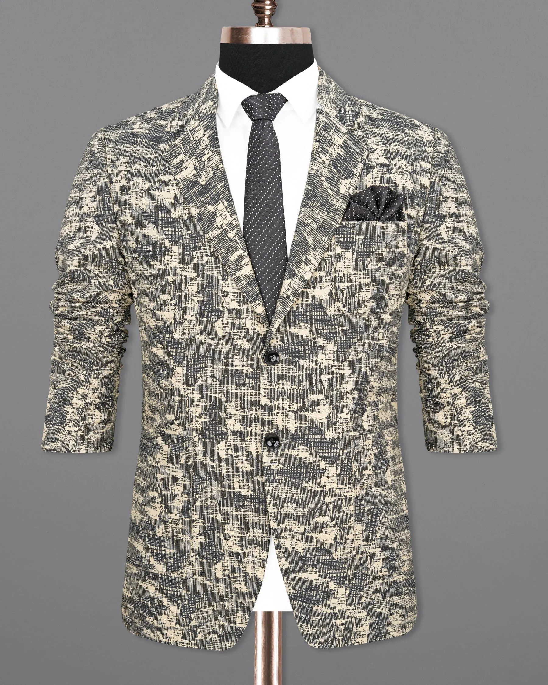 Bastille and Champagne Beige Abstract Print Designer Blazer