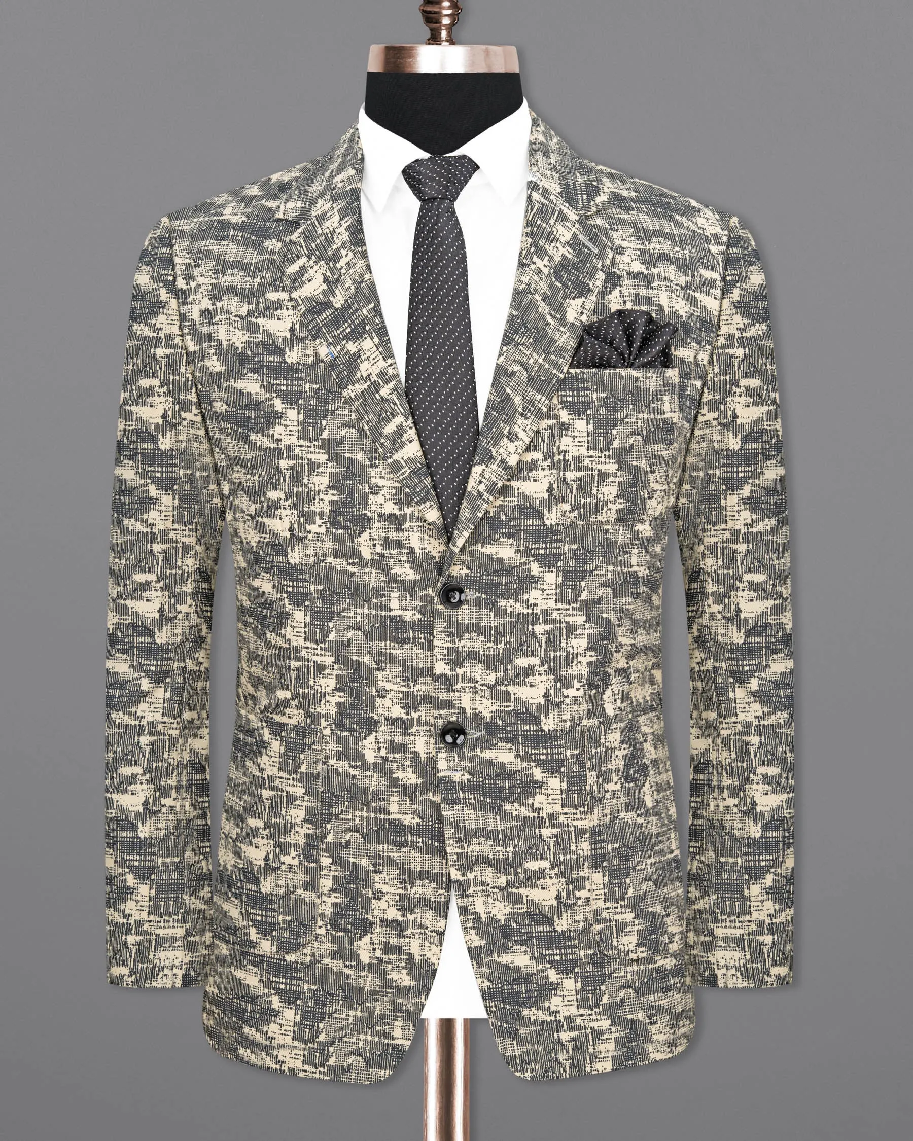 Bastille and Champagne Beige Abstract Print Designer Blazer