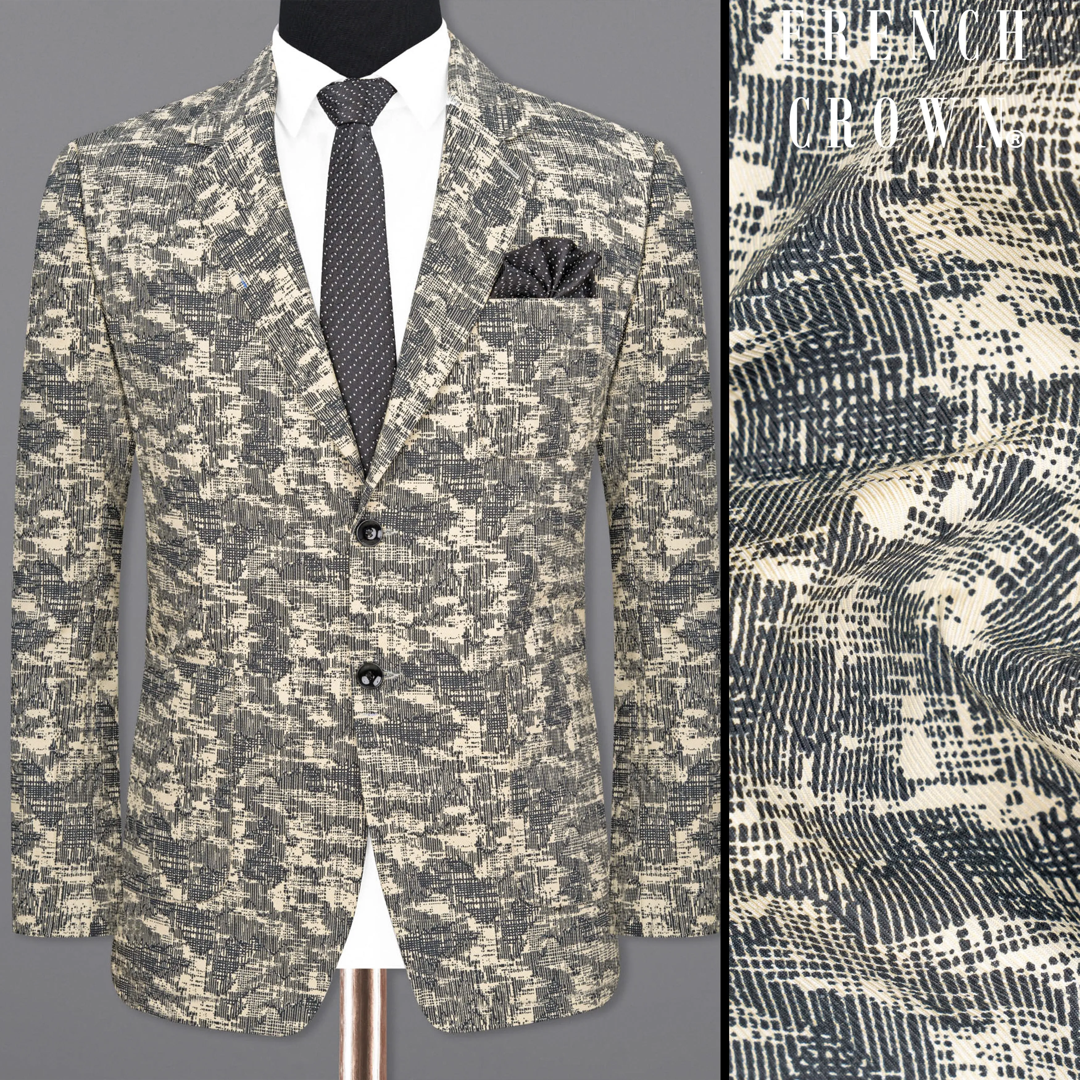 Bastille and Champagne Beige Abstract Print Designer Blazer