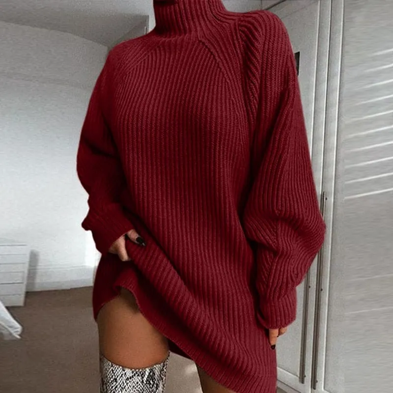 BerriesJam - 2024 Turtleneck Oversized Knitted Casual Mini Sweater Dress