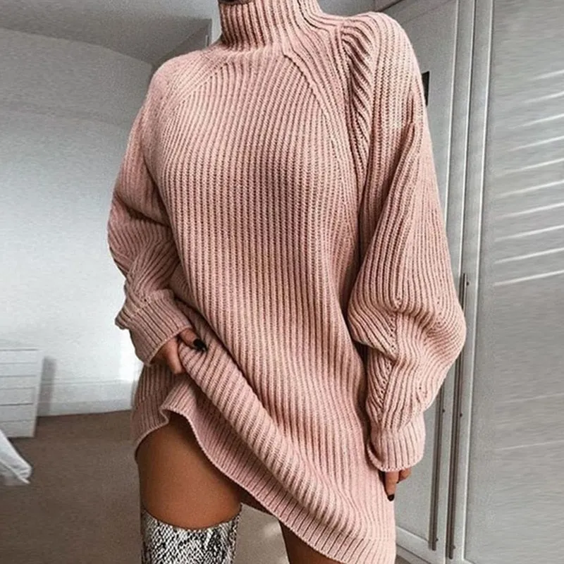 BerriesJam - 2024 Turtleneck Oversized Knitted Casual Mini Sweater Dress