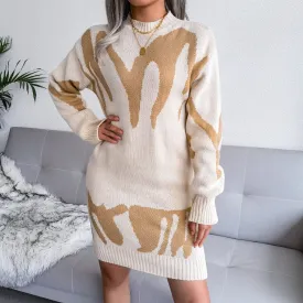 BerriesJam - 2024 Wool Knitted Half Turtleneck Long Sleeve Sweater Dress