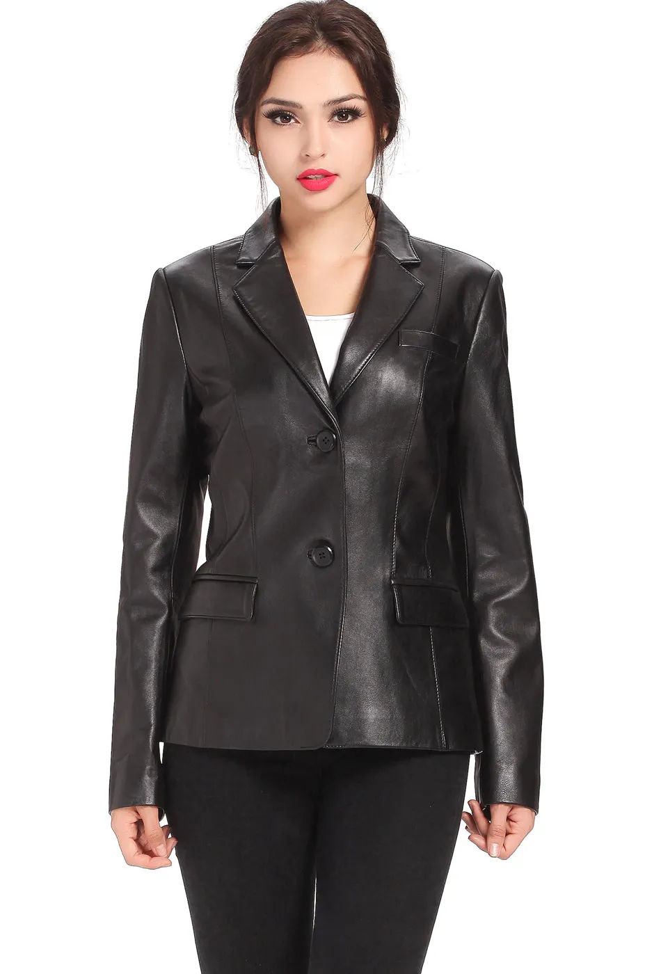 BGSD Women Kristina New Zealand Lambskin Leather Blazer