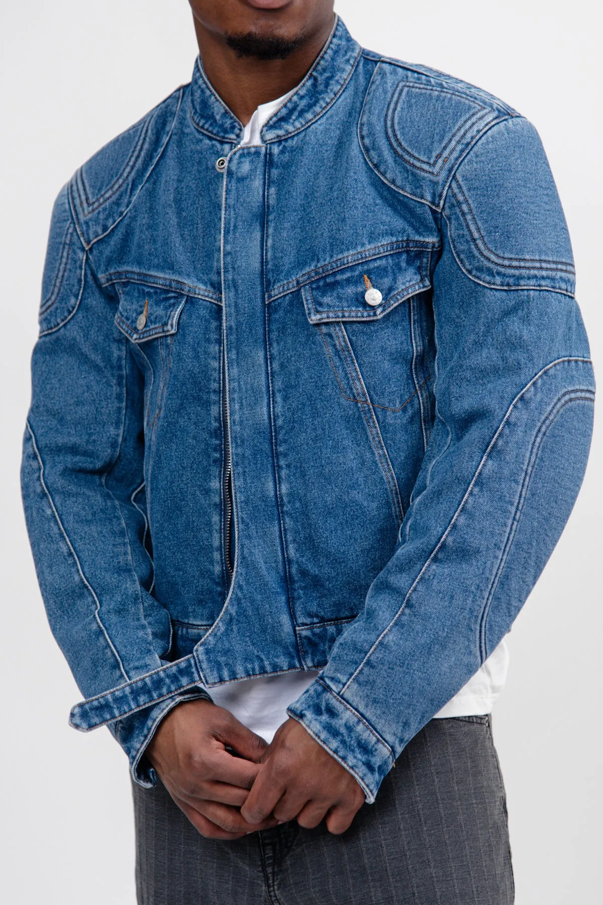 Biker Denim Jacket Mid Blue FN-MN-OUTW001054