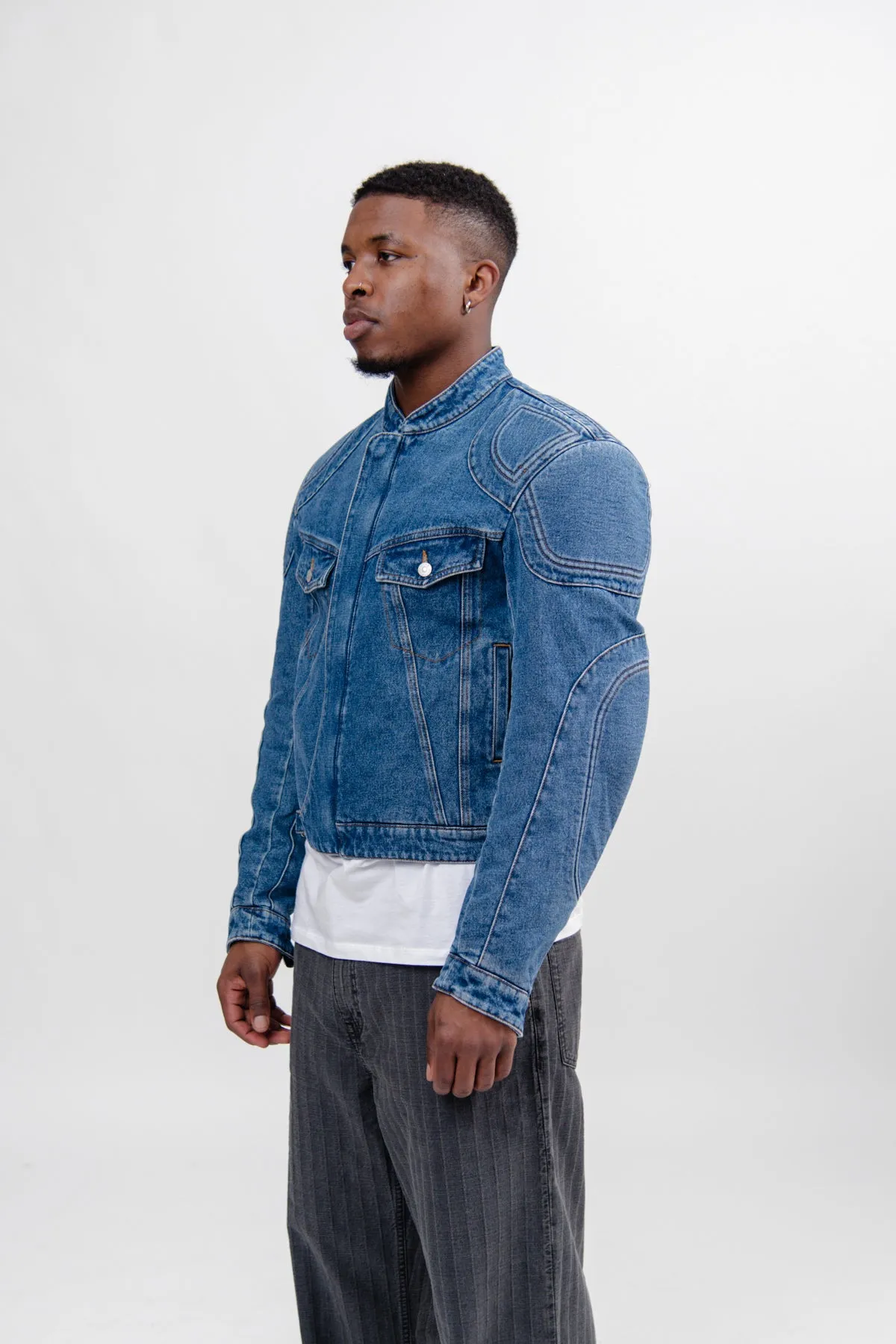 Biker Denim Jacket Mid Blue FN-MN-OUTW001054