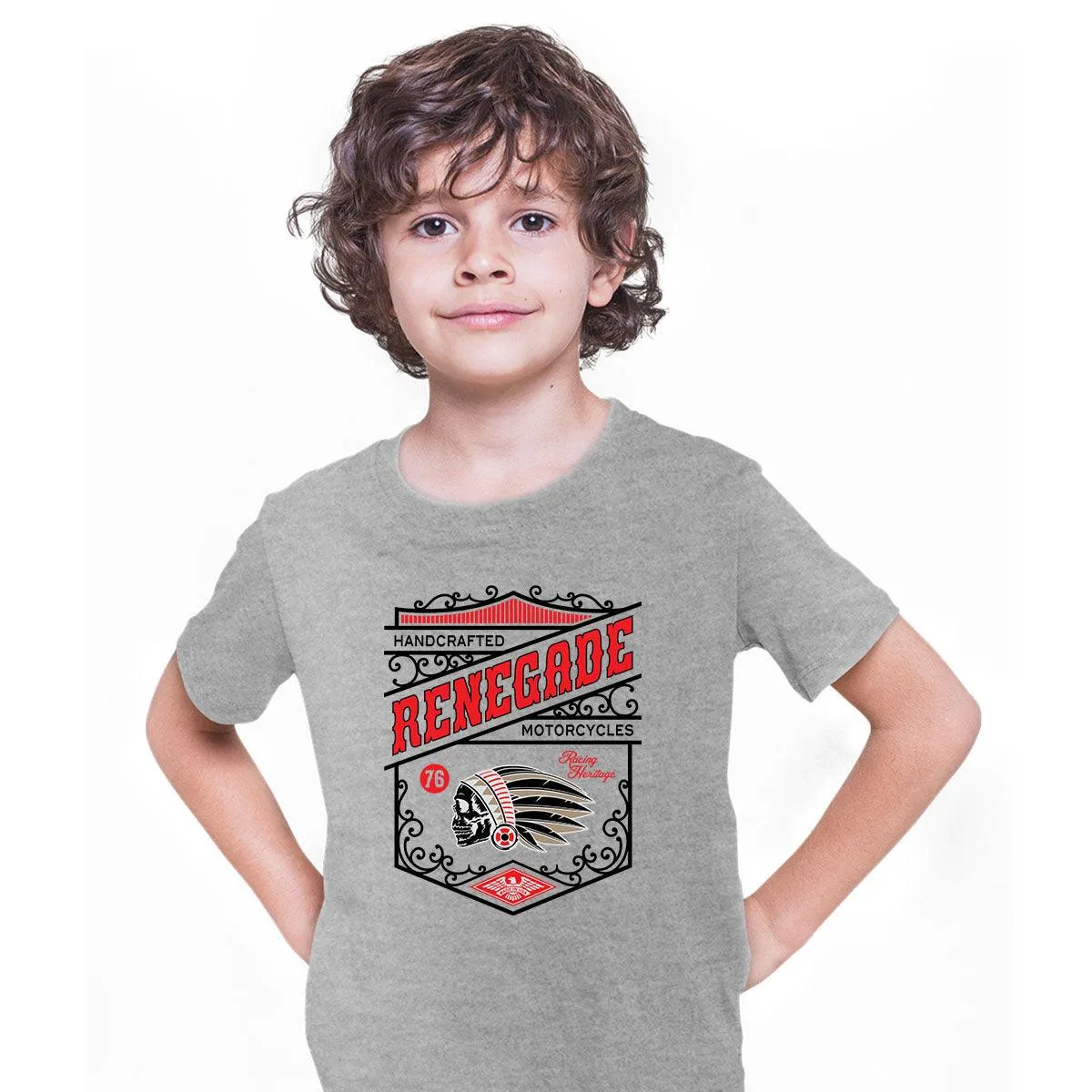 Biker Handcrafted Renegade Motorcycles Funny Skull T-shirt for Kids