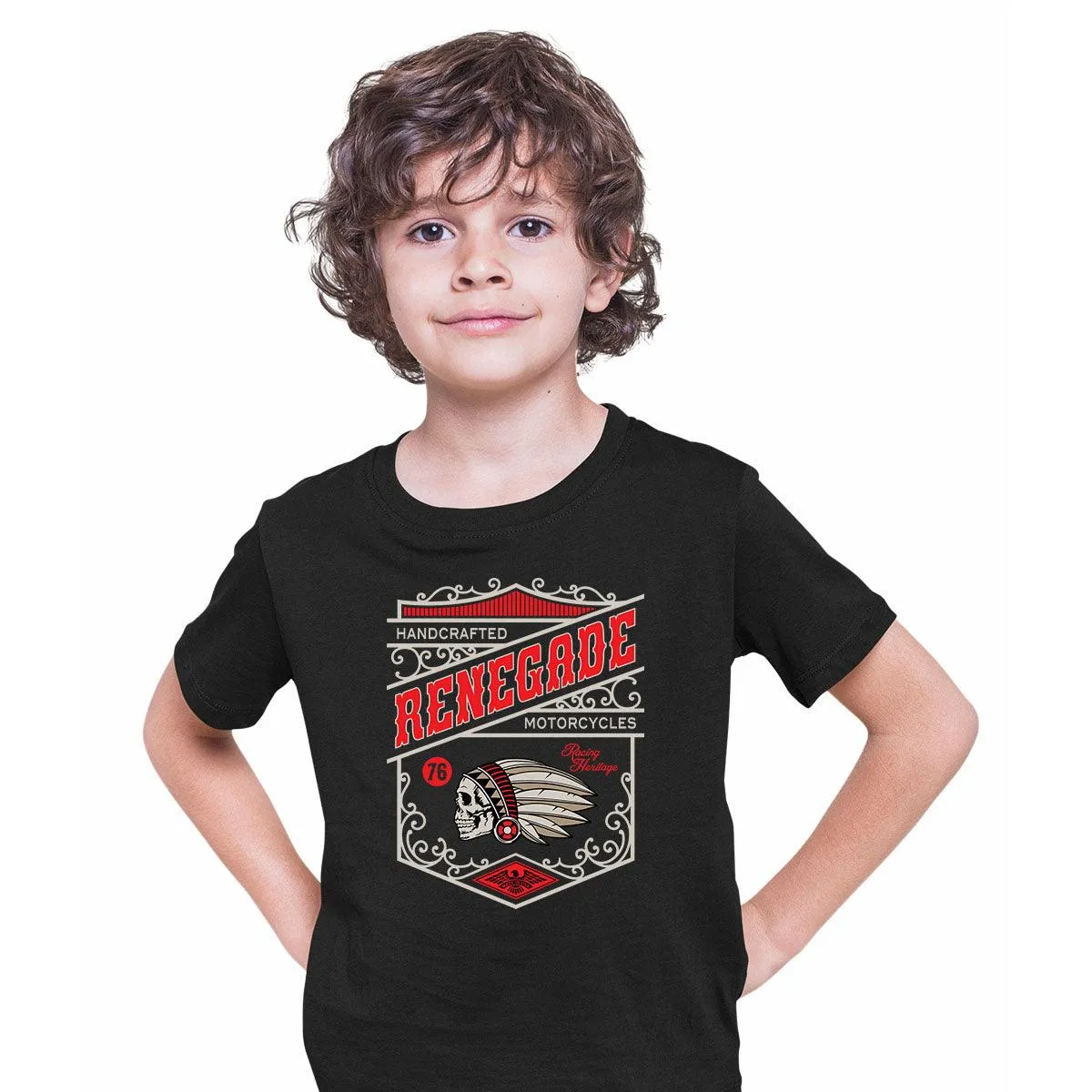 Biker Handcrafted Renegade Motorcycles Funny Skull T-shirt for Kids