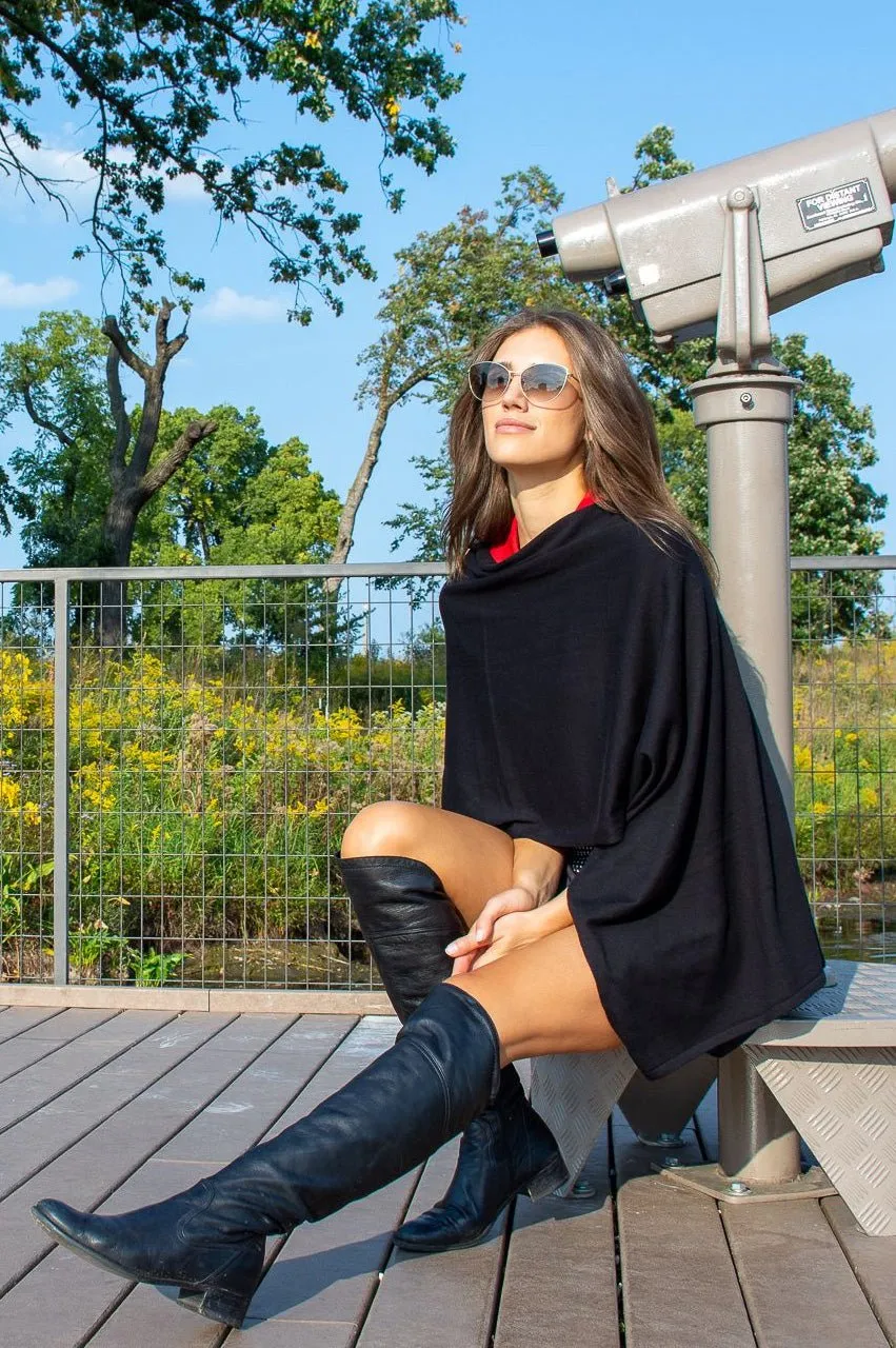 Black Cotton Cashmere Poncho