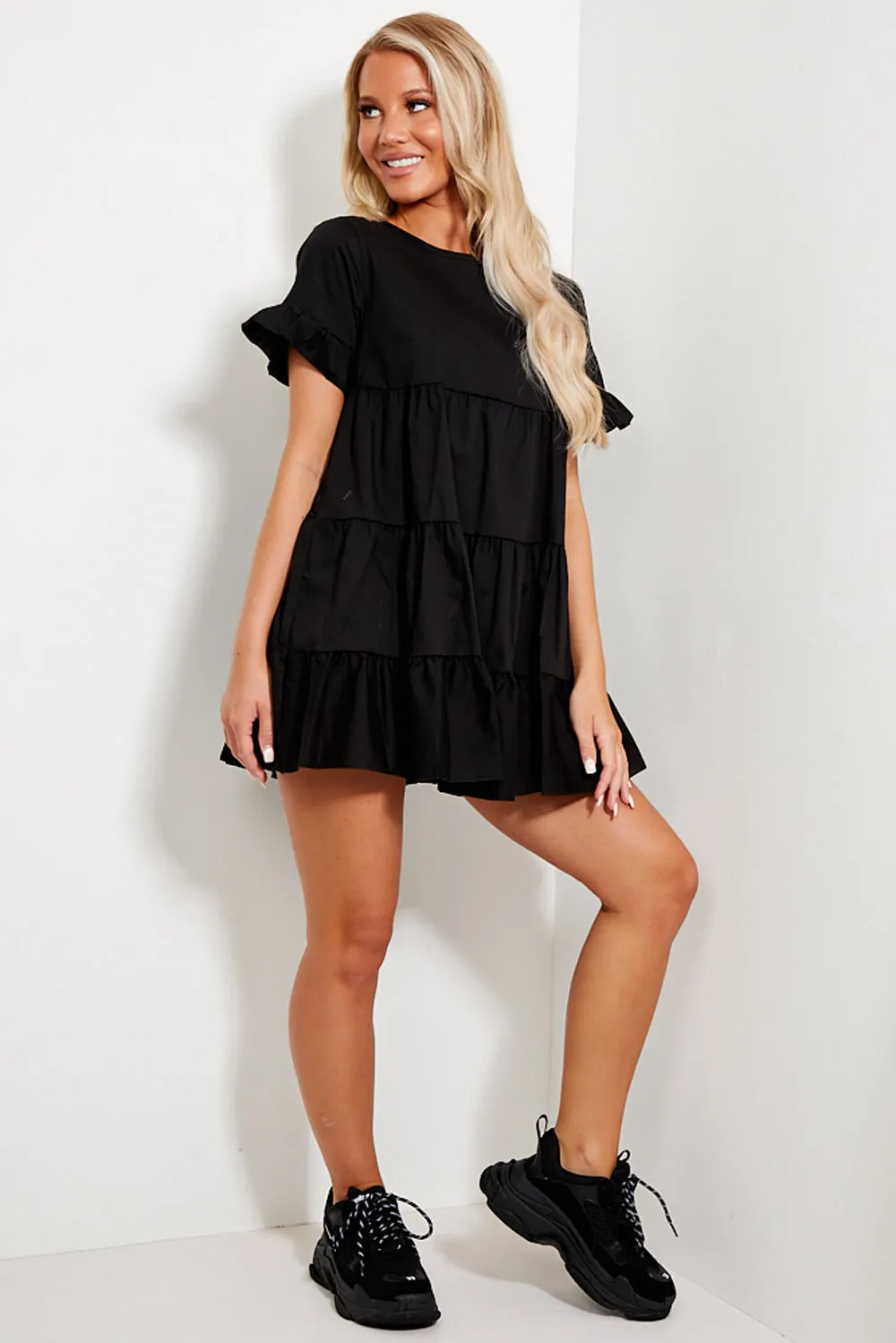 Black Tiered Frill Smock Dress