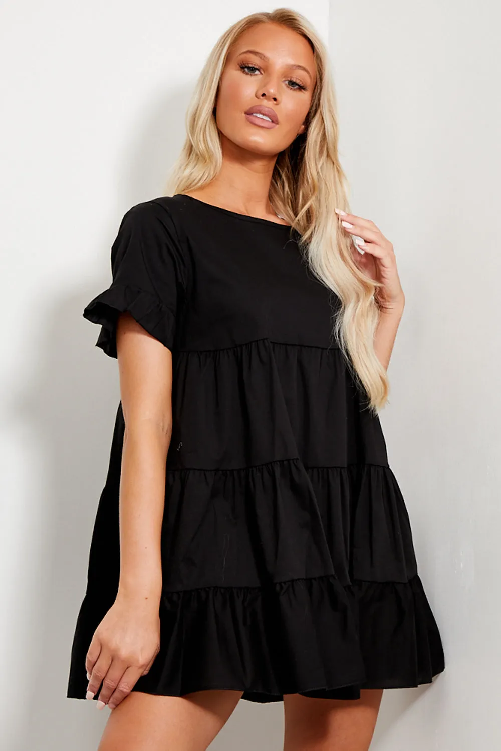 Black Tiered Frill Smock Dress