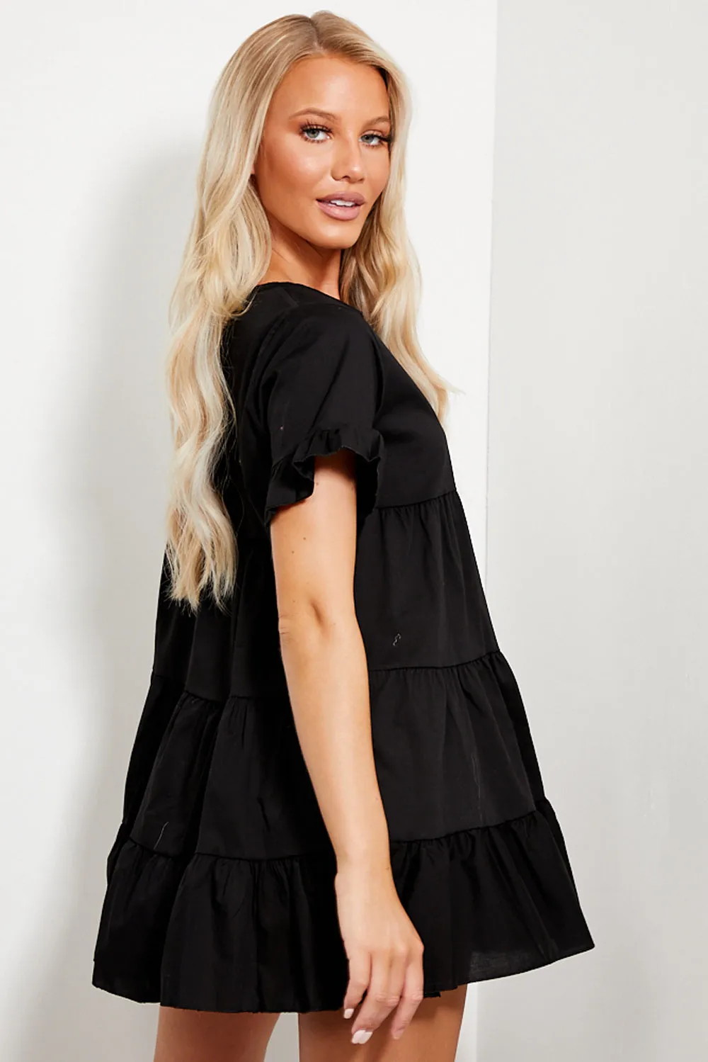 Black Tiered Frill Smock Dress