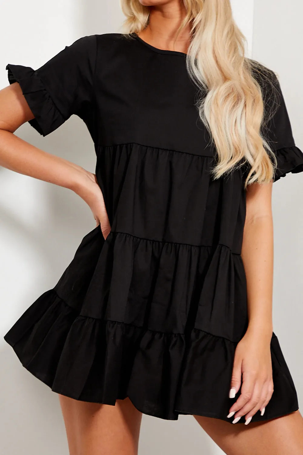 Black Tiered Frill Smock Dress