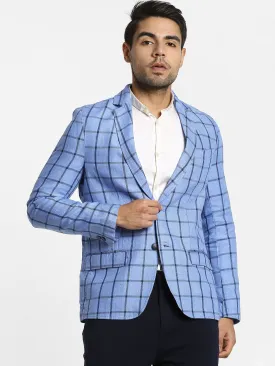 Blue Checked Linen Blazer