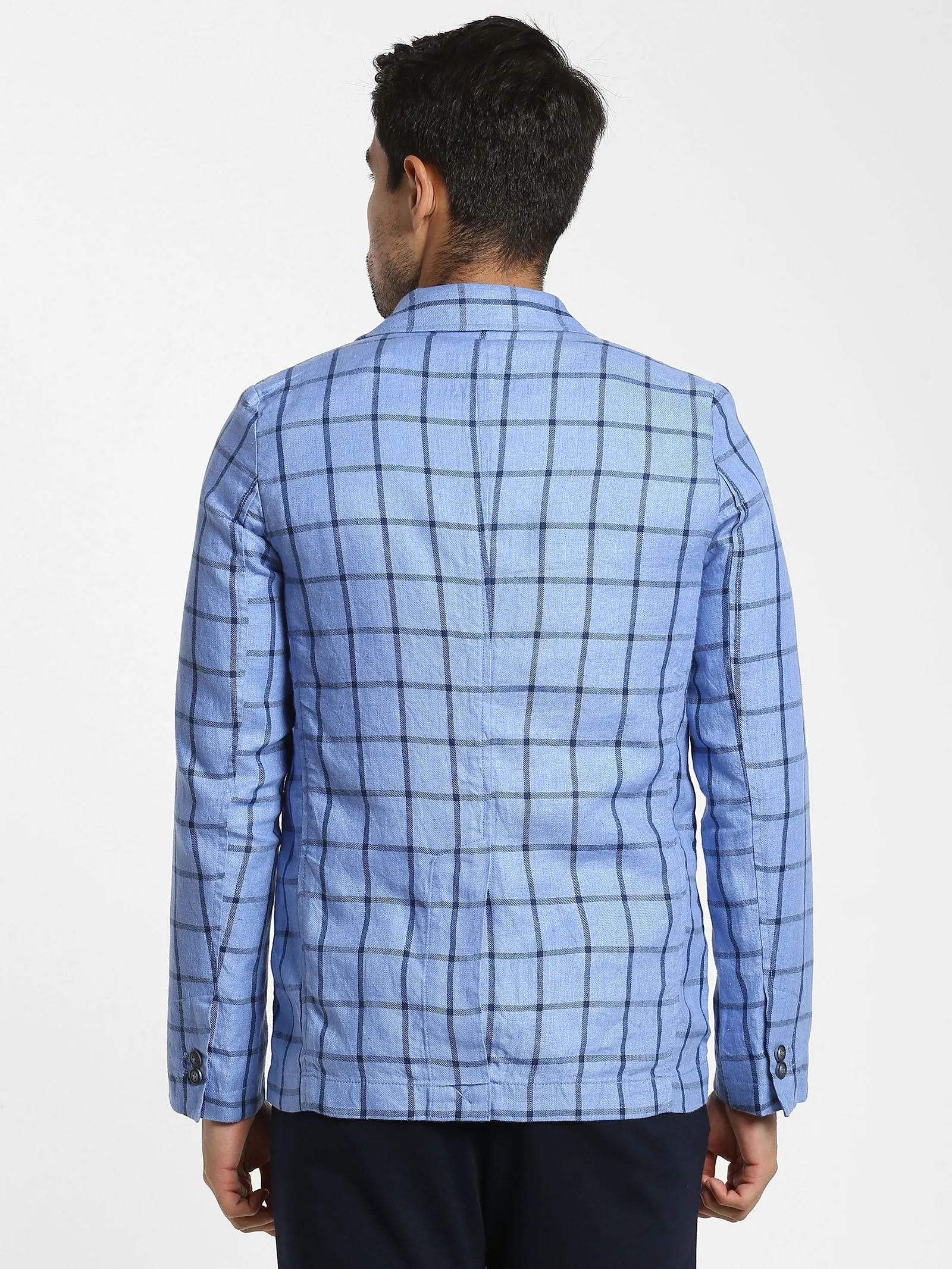 Blue Checked Linen Blazer