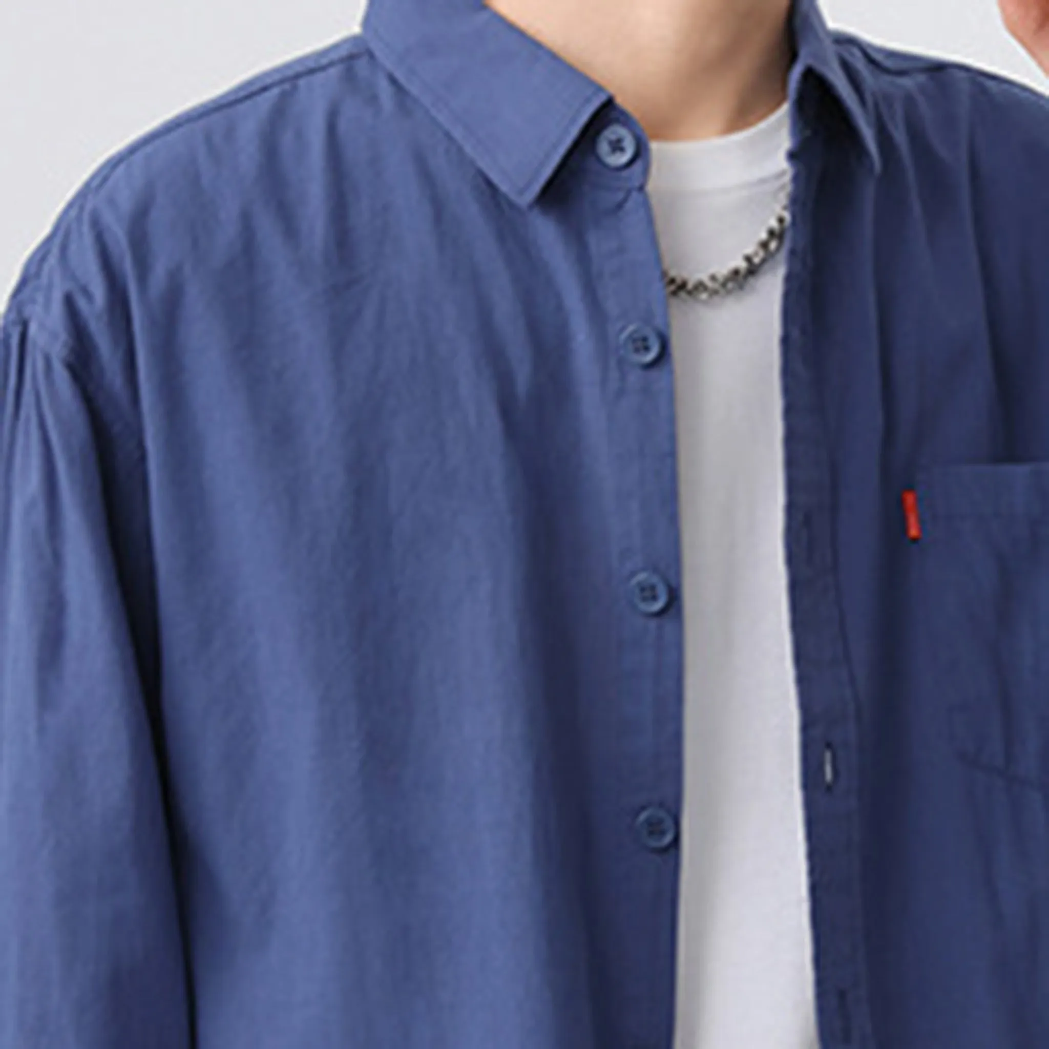 Blue korean-style relaxed shirt three-fourth sleeve