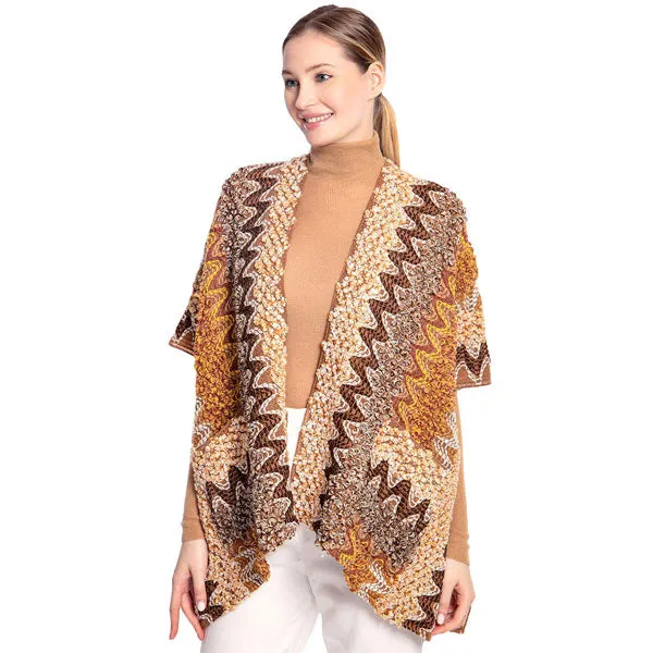 Boho Patterned Front Pocket Ruana Poncho