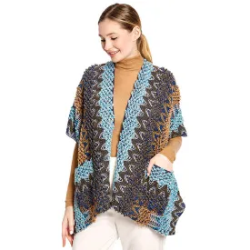 Boho Patterned Front Pocket Ruana Poncho