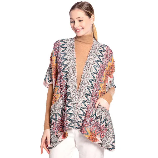 Boho Patterned Front Pocket Ruana Poncho