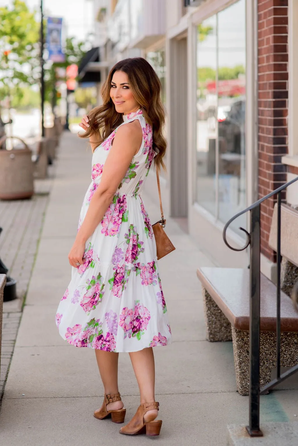 Bouquets Cinched Midi Dress