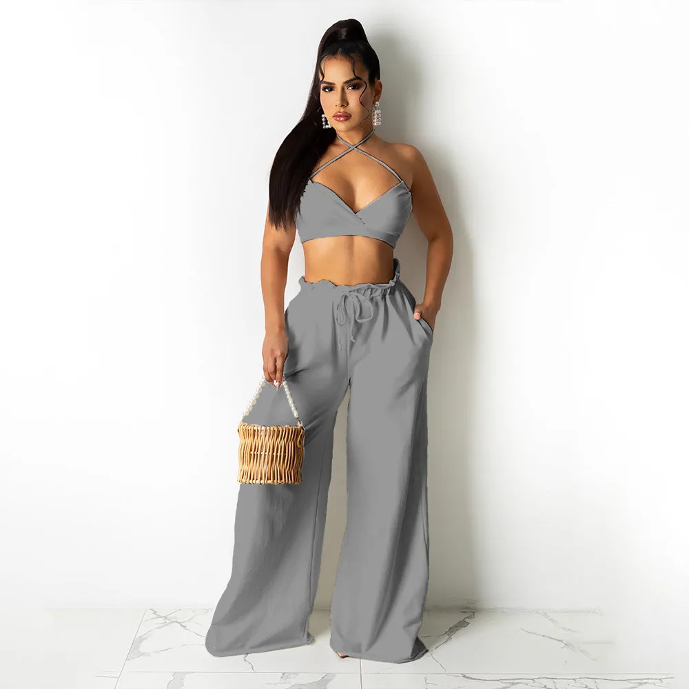 Bow Strap Tops & Wide-Leg Pants Wholesale Women'S 2 Piece Sets