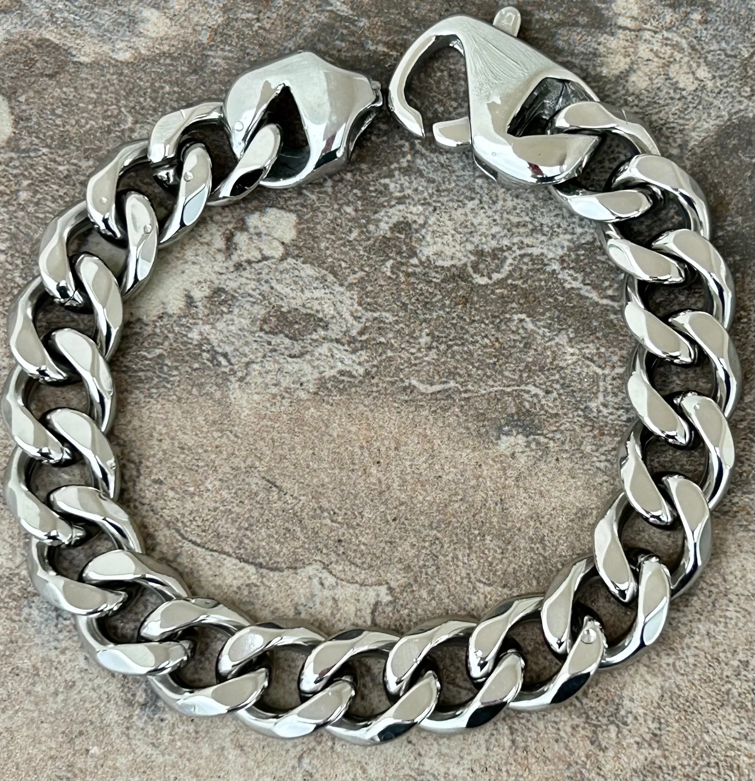 Bracelet Cuban - 3/8" Havana -  Polished Silver - CB03