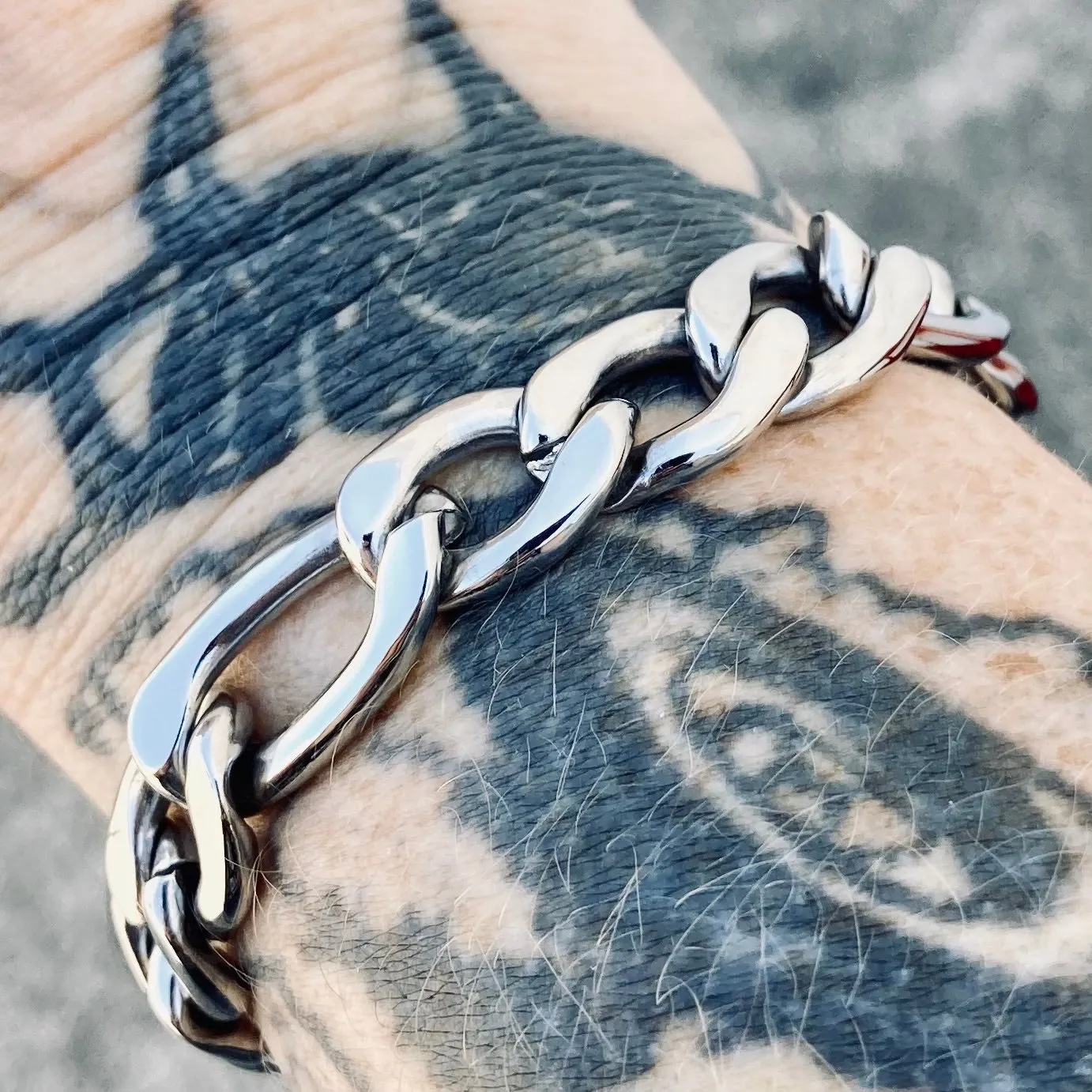 Bracelet Figaro - 1/4" Sicilian -  Polished Silver - FB02