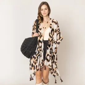 Brown Animal Print Kimono Poncho