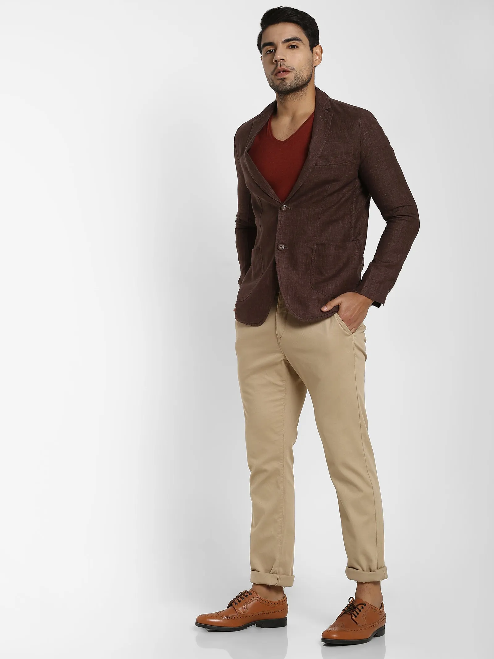 Brown Jacquard Linen Blazer