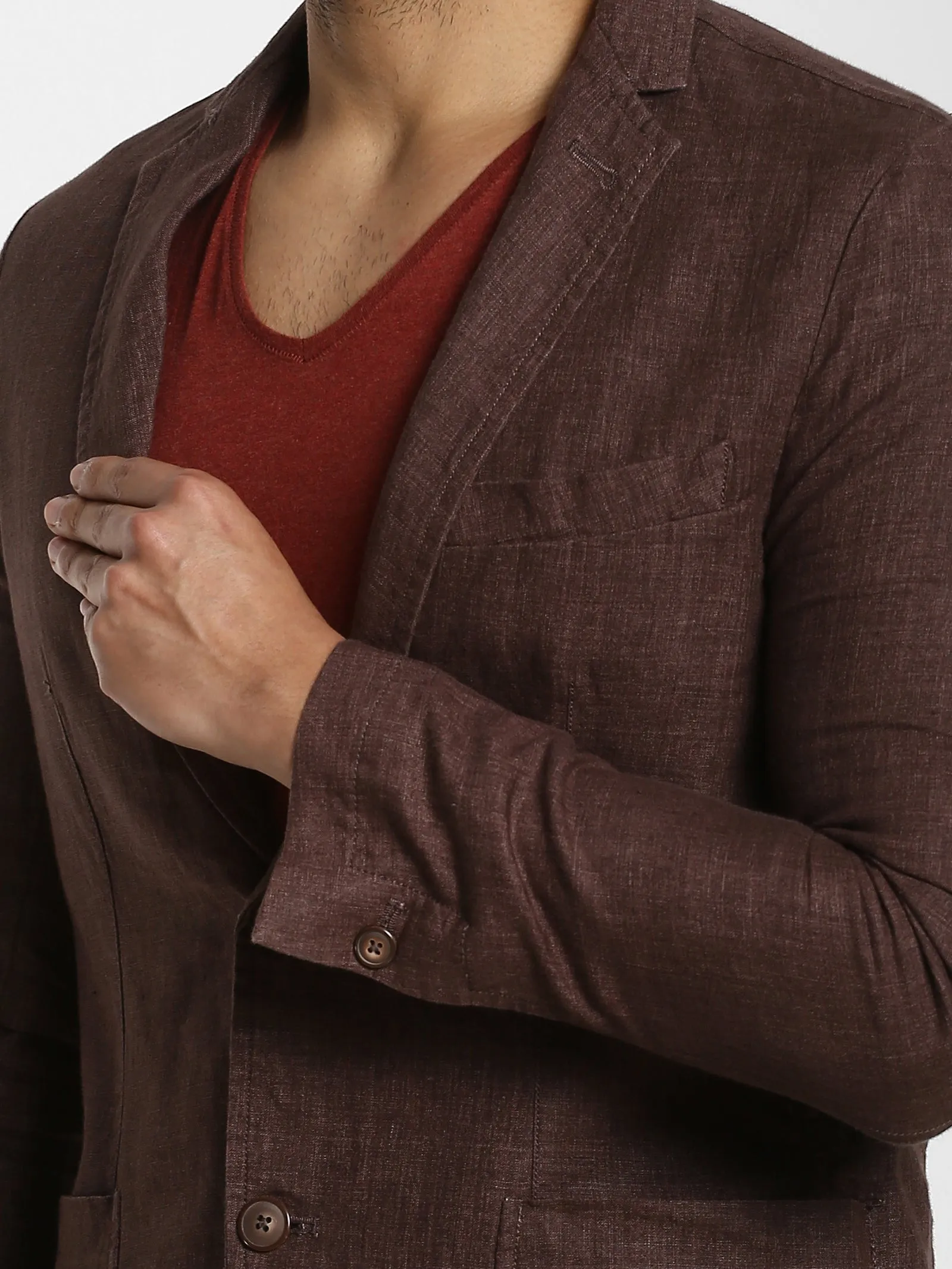 Brown Jacquard Linen Blazer